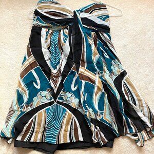 Women's Express Strapless Brown/Green Flowy Dress - Size 10